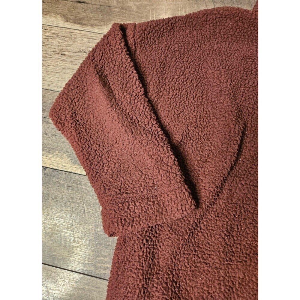 Aerie Oversized Sherpa Fleece Pullover Quarter Button Maroon Cozy Sweater Large - Picture 5 of 7